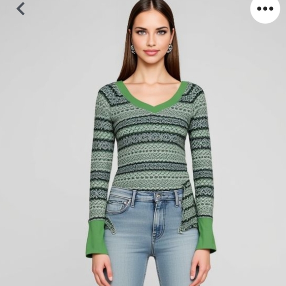 Free People Green Geomtric Longsleeve To - Picture 1 of 9